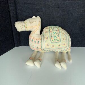 Beige Embroidered Camel Decorative Throw Pillow 16.5" x 14" **NEEDS REPAIR**.